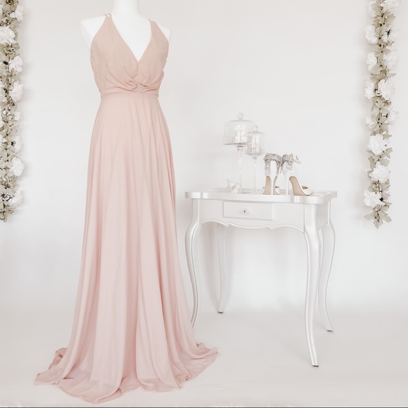 NWT Blush Pink Backless Chiffon Gown - Picture 2 of 7